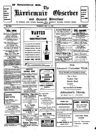 cover page of Kirriemuir Observer and General Advertiser published on May 10, 1945