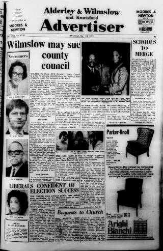 cover page of Alderley & Wilmslow Advertiser published on May 10, 1973