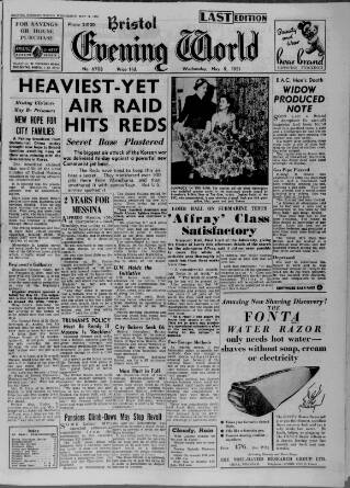 cover page of Bristol Evening World published on May 9, 1951