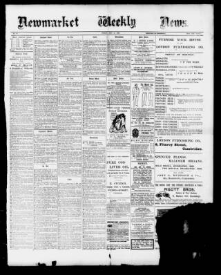 cover page of Newmarket Weekly News published on May 13, 1898