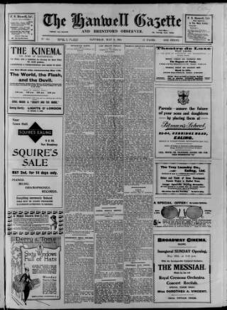 cover page of Hanwell Gazette and Brentford Observer published on May 9, 1914