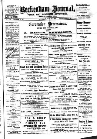 cover page of Beckenham Journal published on May 10, 1902