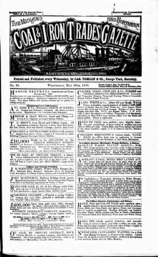 cover page of Midland & Northern Coal & Iron Trades Gazette published on May 10, 1876