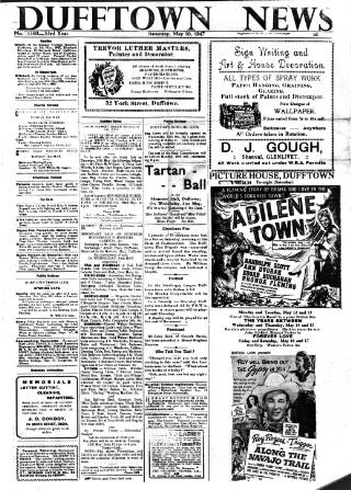 cover page of Dufftown News and Speyside Advertiser published on May 10, 1947