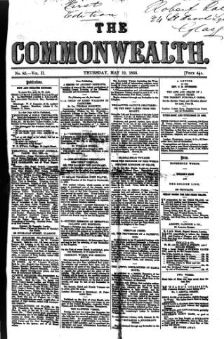 cover page of Commonwealth (Glasgow) published on May 10, 1855