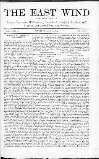 cover page of East Wind published on May 1, 1875