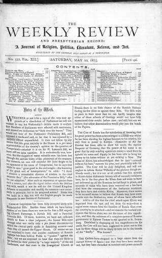 cover page of Weekly Review (London) published on May 10, 1873