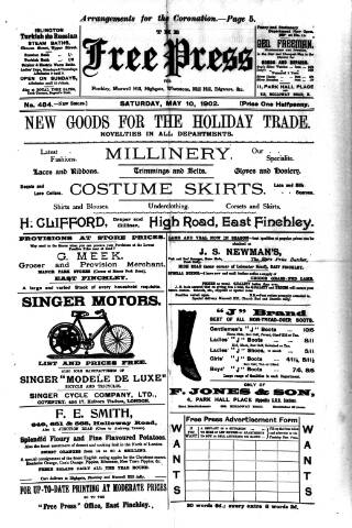 cover page of Finchley Press published on May 10, 1902