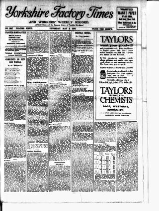 cover page of Yorkshire Factory Times published on May 9, 1918