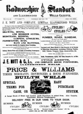 cover page of Radnorshire Standard published on May 10, 1899