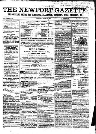 cover page of Newport Gazette published on May 10, 1862