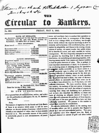 cover page of Bankers' Circular published on May 9, 1845
