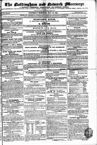cover page of Nottingham and Newark Mercury published on May 10, 1834