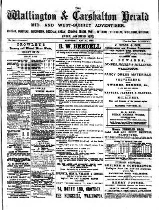 cover page of Wallington & Carshalton Herald published on May 10, 1884