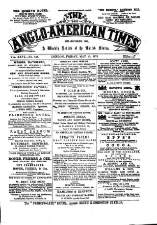 cover page of Anglo-American Times published on May 10, 1878
