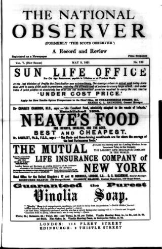 cover page of National Observer published on May 9, 1891