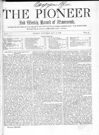 cover page of Pioneer and Weekly Record of Movements published on May 31, 1851