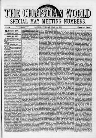 cover page of Christian World published on May 10, 1881