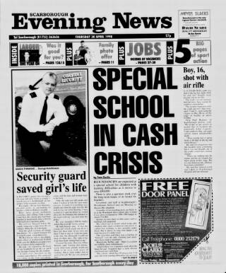 cover page of Scarborough Evening News published on April 30, 1998