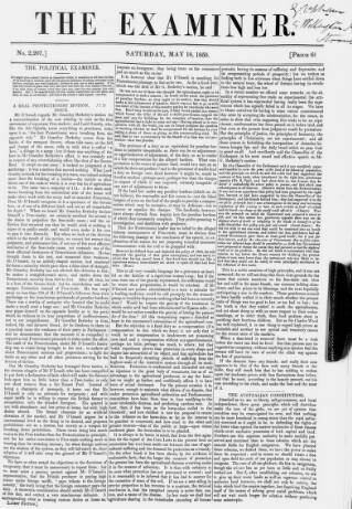 cover page of The Examiner published on May 18, 1850