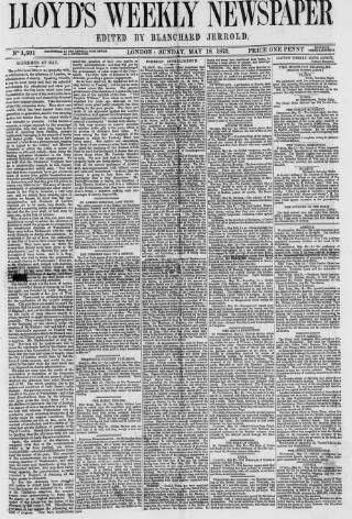 cover page of Lloyd's Weekly Newspaper published on May 18, 1873