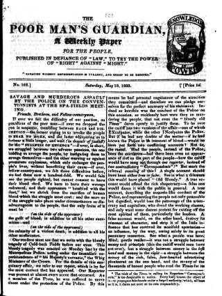 cover page of Poor Man's Guardian published on May 18, 1833