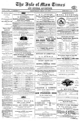 cover page of Isle of Man Times published on May 18, 1878