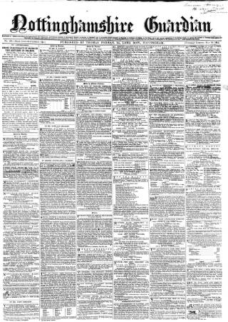 cover page of Nottinghamshire Guardian published on May 18, 1854