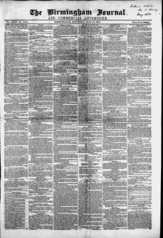 cover page of Birmingham Journal published on May 18, 1850
