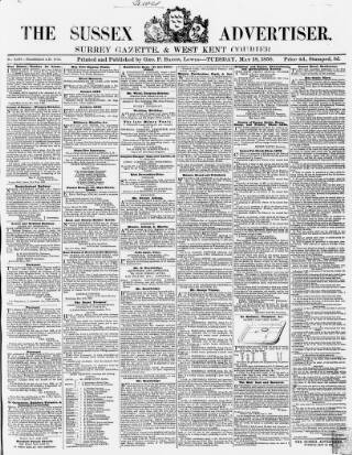 cover page of Sussex Advertiser published on May 18, 1858