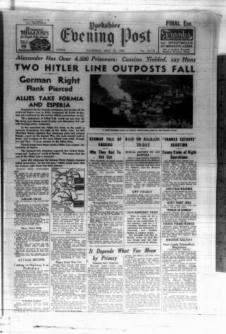 cover page of Yorkshire Evening Post published on May 18, 1944