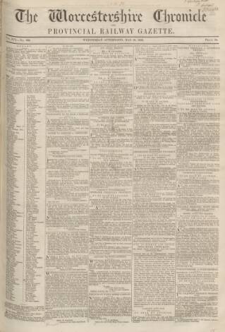 cover page of Worcestershire Chronicle published on May 18, 1853