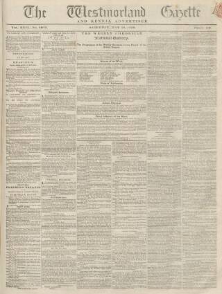 cover page of Westmorland Gazette published on May 18, 1839