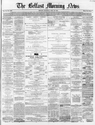 cover page of Belfast Morning News published on May 18, 1865