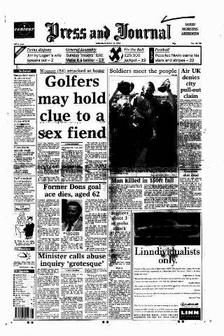 cover page of Aberdeen Press and Journal published on May 18, 1992