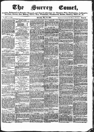 cover page of Surrey Comet published on May 18, 1878