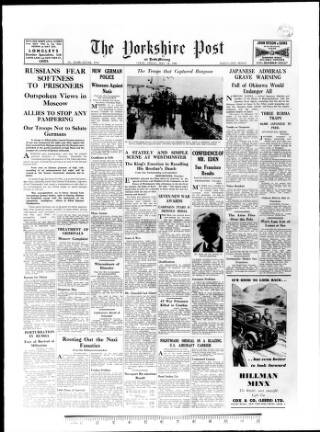 cover page of Yorkshire Post and Leeds Intelligencer published on May 18, 1945