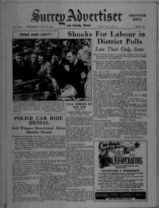 cover page of Surrey Advertiser published on May 18, 1949