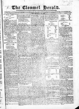 cover page of Clonmel Herald published on May 18, 1831