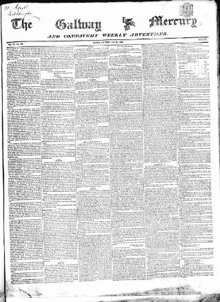 cover page of Galway Mercury, and Connaught Weekly Advertiser published on May 18, 1850