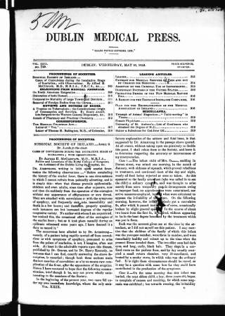 cover page of Dublin Medical Press published on May 18, 1853