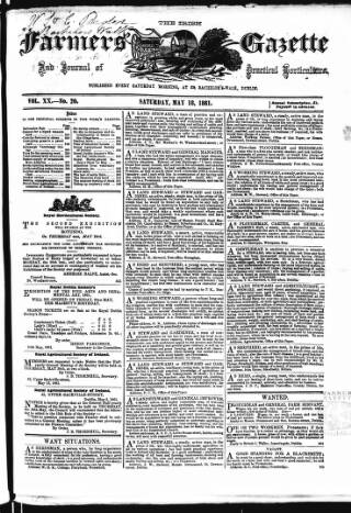 cover page of Farmer's Gazette and Journal of Practical Horticulture published on May 18, 1861
