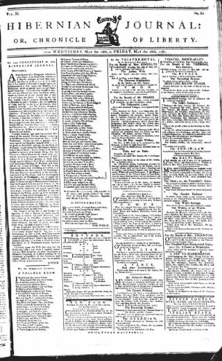cover page of Hibernian Journal; or, Chronicle of Liberty published on May 18, 1781
