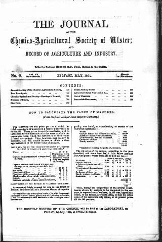 cover page of Journal of the Chemico-Agricultural Society of Ulster published on May 2, 1864
