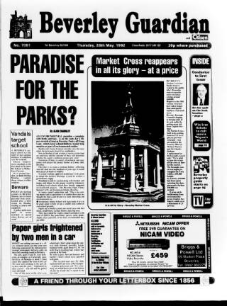 cover page of Beverley Guardian published on May 28, 1992