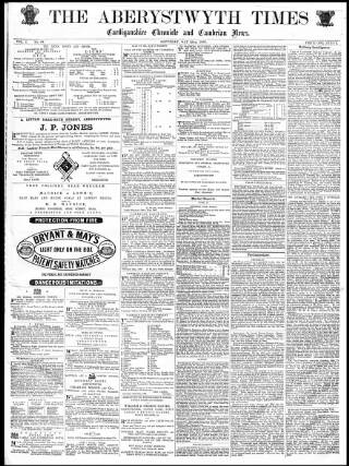 cover page of Aberystwyth Times published on May 29, 1869