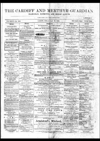 cover page of Cardiff and Merthyr Guardian, Glamorgan, Monmouth, and Brecon Gazette published on May 18, 1866