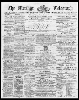 cover page of Merthyr Telegraph, and General Advertiser for the Iron Districts of South Wales published on May 18, 1877