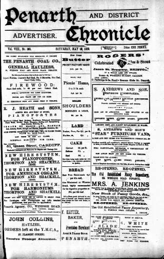 cover page of Penarth Chronicle and Cogan Echo published on May 18, 1889