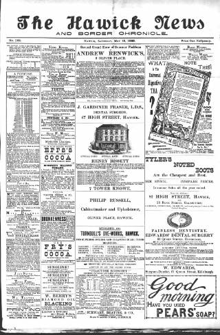 cover page of Hawick News and Border Chronicle published on May 18, 1889